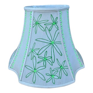 Retro Scalloped Floral Hand Painted Lamp Shade in Green For Sale