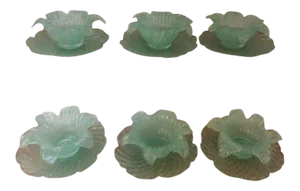 Fratelli Toso Murano Overshot Sea Foam Green Glass Sanded Exterior Sugarware Salad Plates & Fruit Bowls - 12 Pieces