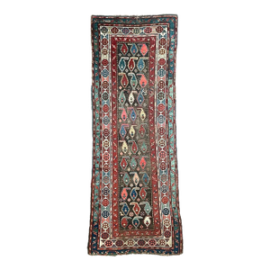 Early 20th Century Charcoal Boteh with Gorgeous Color Palette Rug 3.8 x 9.9