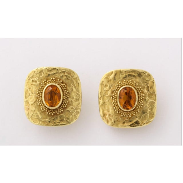 18kt Yellow Gold Clip-on Earrings with omega backs. Ed Weiner and signed EW with the 18 kt. marks to each back. Hammered...