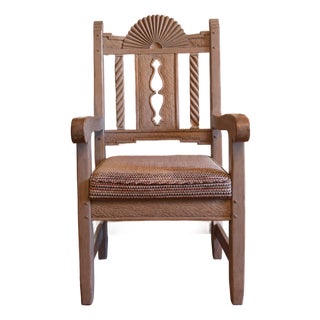 Late 20th Century Ernest Thompson Santa Fe Style - Southwest Carved Wood Armchair With Sunburst Back For Sale