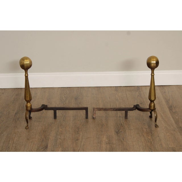Early 20th Century Federal Style Vintage Pair of Brass Andirons For Sale - Image 5 of 12