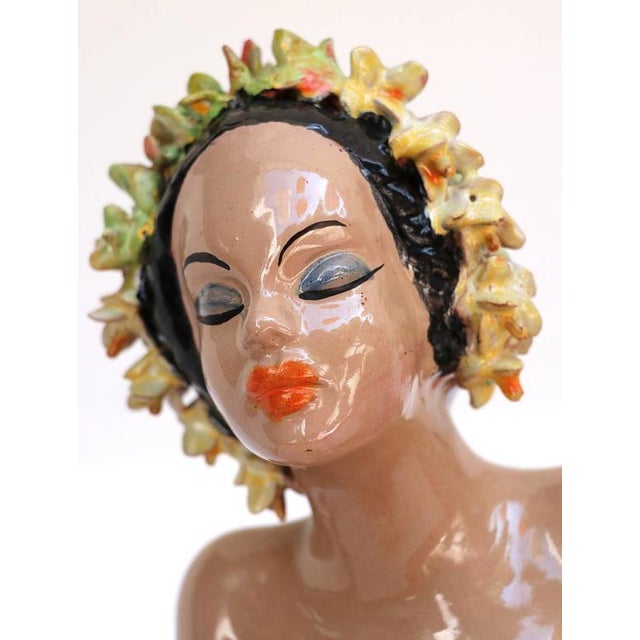 Hungarian Art Deco Painted Ceramic Sculpture For Sale - Image 4 of 9