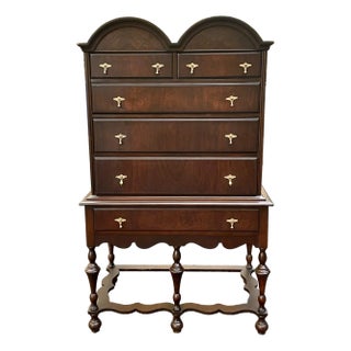 Vintage a.c Norquist Co. Highboy Dresser – Brass Pulls & Dovetail Drawers For Sale