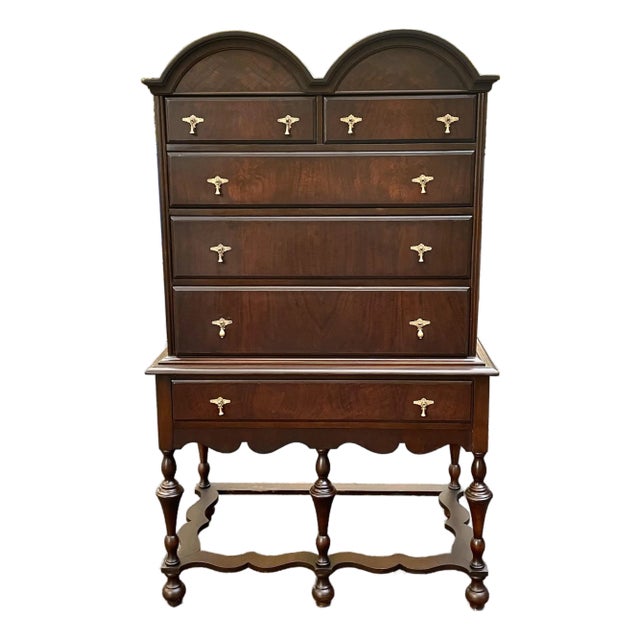 Vintage a.c Norquist Co. Highboy Dresser – Brass Pulls & Dovetail Drawers For Sale