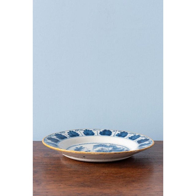 18th Century Dutch Delft Blue and White Chinoiserie Plate with Folly For Sale - Image 6 of 7