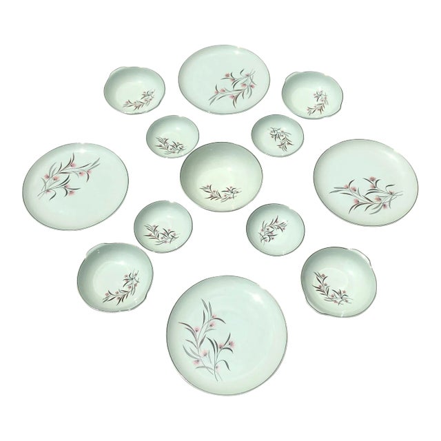 Vintage Ballerina Mist Pale Green Dinner Set- 13 Pieces For Sale