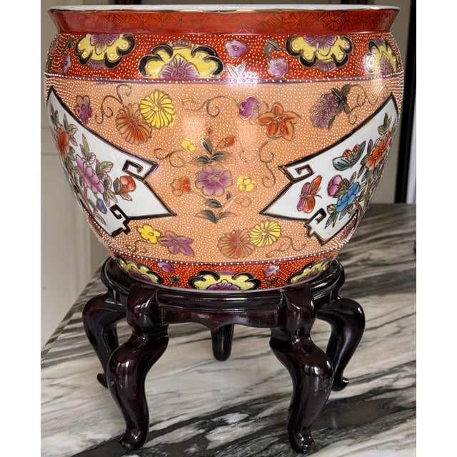 Late 20th Century Vintage Moriage Gilt Chinese Fish Bowl Cache Pot For Sale - Image 5 of 14