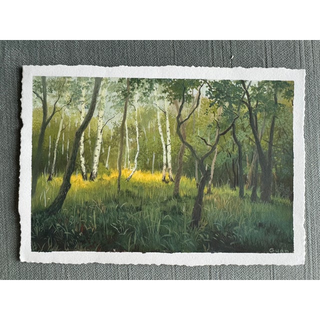 2025 Gouache Forest Light in Antique French Frame For Sale - Image 4 of 8