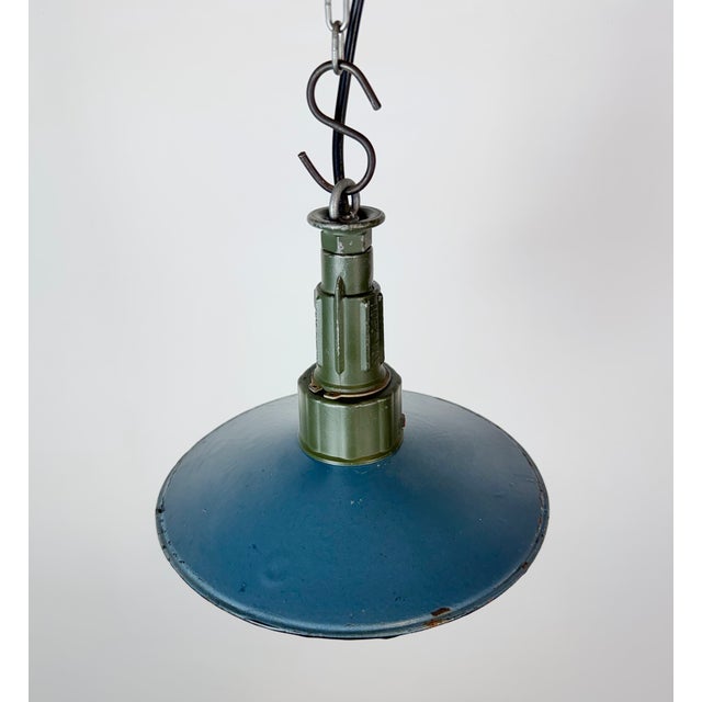 Metal Industrial Blue Enamel Military Pendant Lamp with Cast Aluminium Top, 1960s For Sale - Image 7 of 18