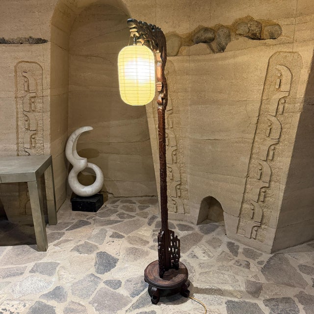 Vintage Chinese Chinoiserie Hand-Carved Hardwood Floor Lamp For Sale In San Diego - Image 6 of 8