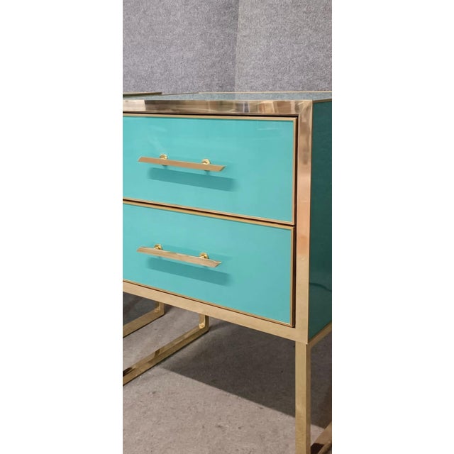 Handmade Azure Bedside Tables in Wood and Brass from Justfurnituress SRL, Set of 2 For Sale - Image 10 of 11