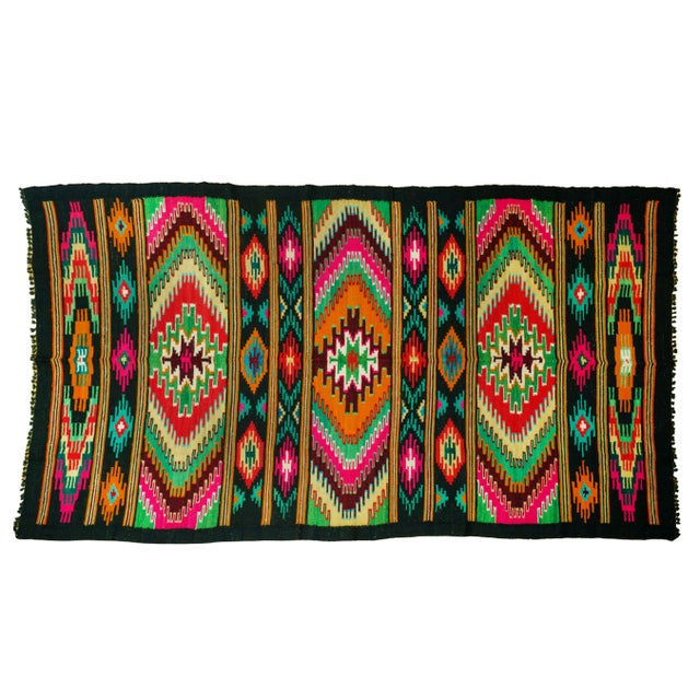 Vintage Romanian Handwoven Flatweave Runner Rug in Wool with Geometric Folk Pattern and Fringe, 1960s For Sale - Image 9 of 9