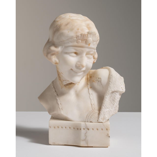 1900s French Antique White Art Nouveau Marble Bust by Boilay For Sale - Image 13 of 15
