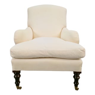 19th Century Classic English Country House Armchair in Linen, 1970s For Sale