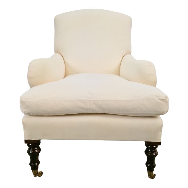19th Century Classic English Country House Armchair in Linen, 1970s For Sale