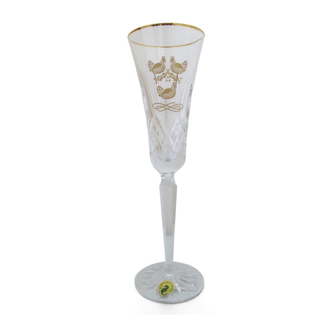 Gold Waterford Crystal 3 French Hens 12 Days of Christmas Gold Champagne Flute in Box For Sale - Image 8 of 13