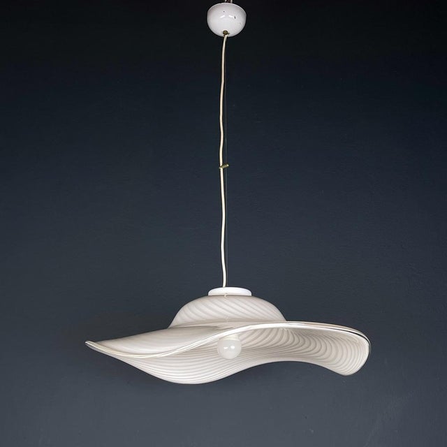 White Swirl Murano Glass Pendant Lamp, Italy, 1970s For Sale - Image 6 of 15
