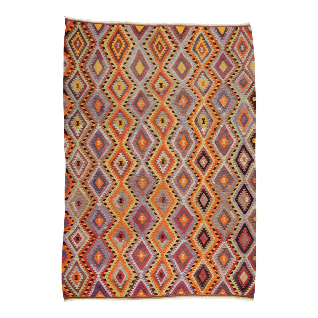 Vintage Zabihi Collection Bright Dazzling Bohemian Turkish Kilim - 6' x 8'6" For Sale