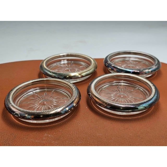 Italian Glass Coasters with Plated Rims from Leonard, 1960s-1970s, Set of 4 For Sale - Image 3 of 7