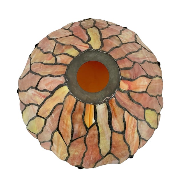 Art Nouveau Vintage Tiffany-Style Stained Glass Lamp Shade, Orange, Amber, Goldenrod For Sale - Image 3 of 7