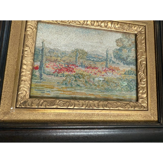 Early 20th Century Antique Irish Petit Point Needlepoint Art of Garden Landscape For Sale - Image 5 of 9