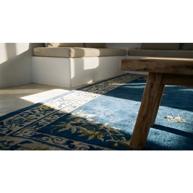Beautiful Navy Background Color With Exquisite Floral-Medallion Design Antique Chinese Peking Rug For Sale - Image 14 of 15