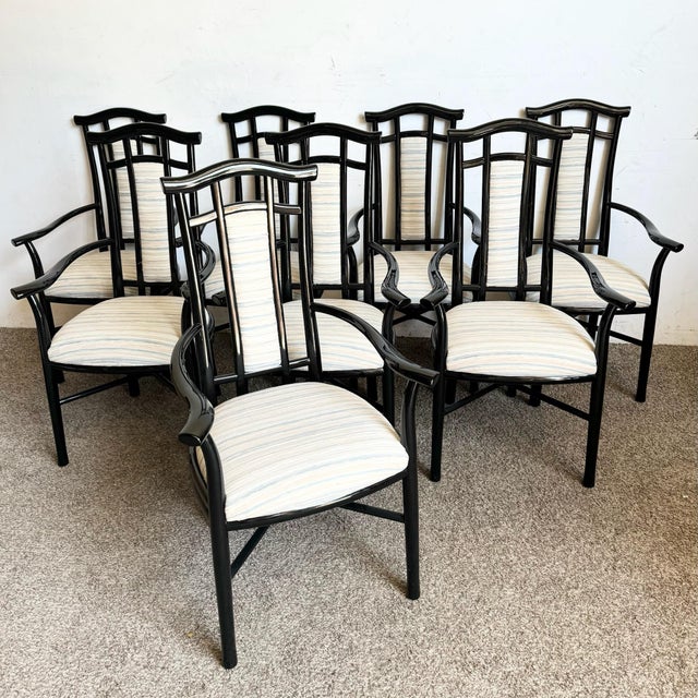 Italian Italian Black Lacquered Sculpted Dining Arm Chairs - Set of 8 For Sale - Image 3 of 8