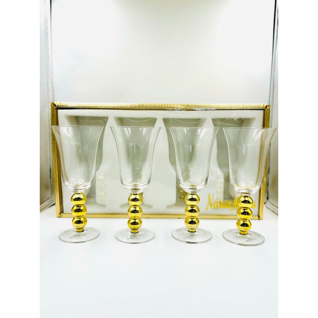 Contemporary Late 20th Century Neiman Marcus Gold Ball Goblets in Original Box ~ 4pc Set For Sale - Image 3 of 12