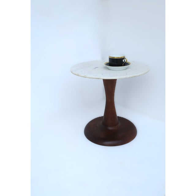 Danish Scandinavian Modern Marble and Wood Side Drinks Table For Sale In New York - Image 6 of 13