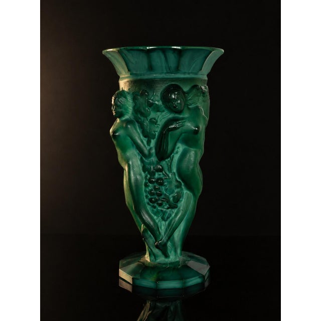 Art Deco Malachite Glass Vase by František Pazourek, Former Czechoslovakia, 1930s For Sale - Image 3 of 8