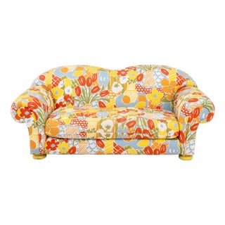 Abstract Floral Print Custom Upholstered Sofa For Sale