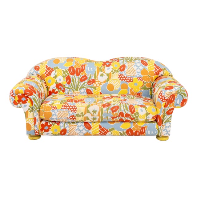 Abstract Floral Print Custom Upholstered Sofa For Sale