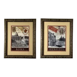 Late 20th Century Rome and Venezia Print Pair, Framed