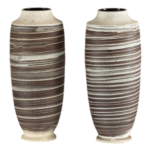 Late 20th Century Artisan Tall Ceramic Vase with Horizontal Striated Glaze, Sold Individually