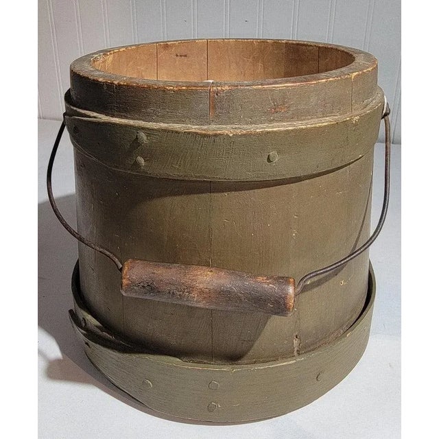 Rustic Late 19th Century Original Painted Sage Green Sugar Bucket For Sale - Image 3 of 8