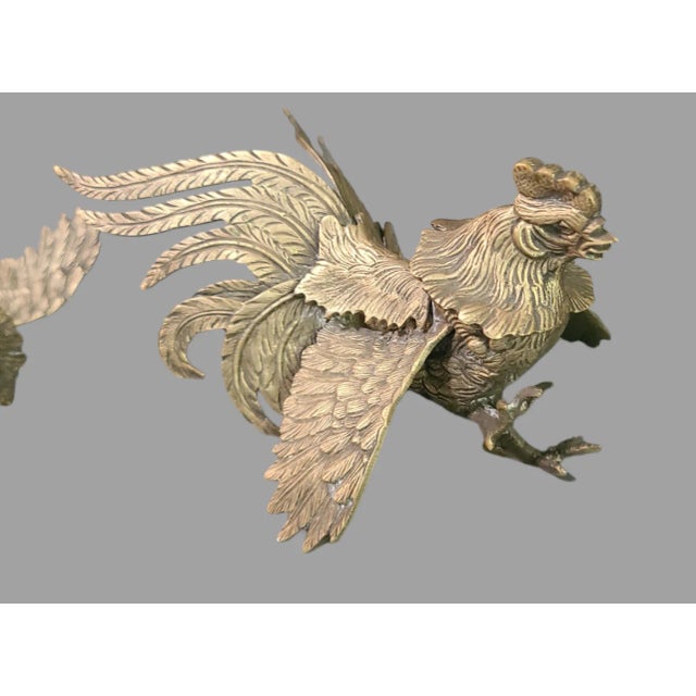 Mid 20th Century Vintage Pair of Italian Solid Brass Fighting Roosters Cocks For Sale - Image 5 of 10