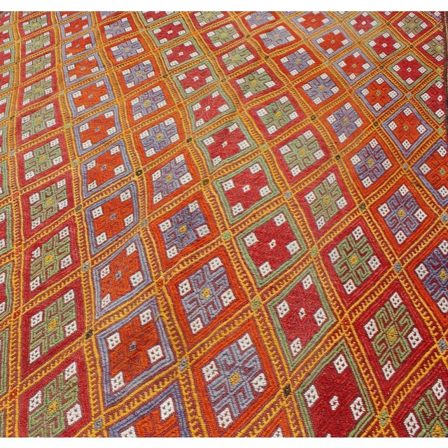 Mid 20th Century Vintage Turkish Embroidered Jijim Kilim With All-Over Diamond Design in Bright Colors For Sale In Atlanta - Image 6 of 13