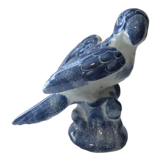 Vintage Blue and White Chinoiserie Parrot Figurine For Sale