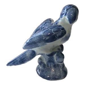 Vintage Blue and White Chinoiserie Parrot Figurine