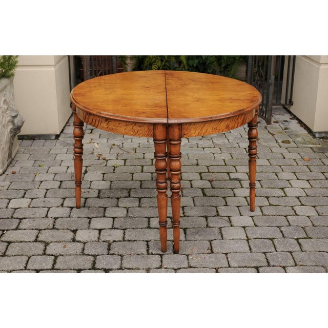 Wood Pair of French Maple Demilune Tables with Turned Legs from the 1840s For Sale - Image 7 of 10