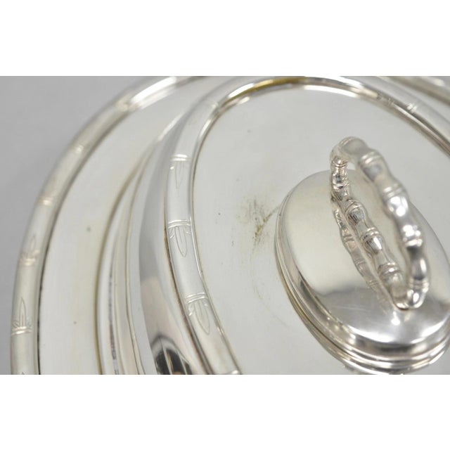 Metal Vintage Hollywood Regency Silver Plated Faux Bamboo Oval Vegetable Serving Dish For Sale - Image 7 of 13