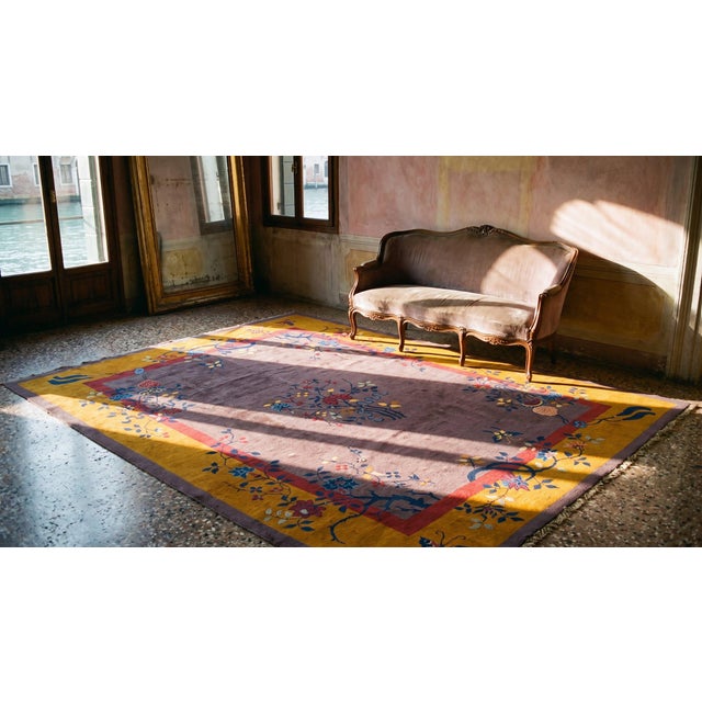 1920s Tan Taupe Floral Modern Antique Chinese Art Deco Rug 8'2" X 9'9" Handknotted Wool Carpet For Sale - Image 9 of 9