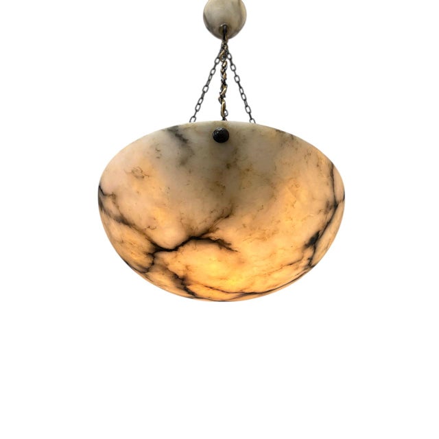 Art Deco Alabaster Bowl Pendant Lamp, 1920s For Sale - Image 9 of 13