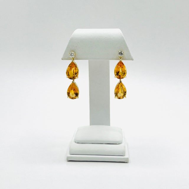 2020s Citrine Pear Shape and Round Diamond Dangle Earrings in 18k Yellow Gold- Set of 2 For Sale - Image 5 of 7