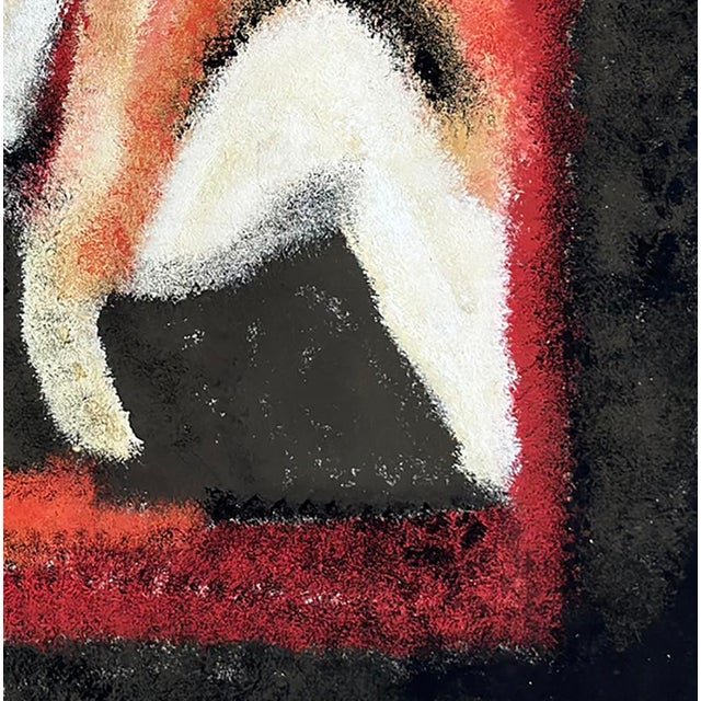 Abstract Mid-Century 1970's Vintage European Abstract Oil Painting of Woman and Animal in Orange and Black on Paper With Mat. For Sale - Image 3 of 3