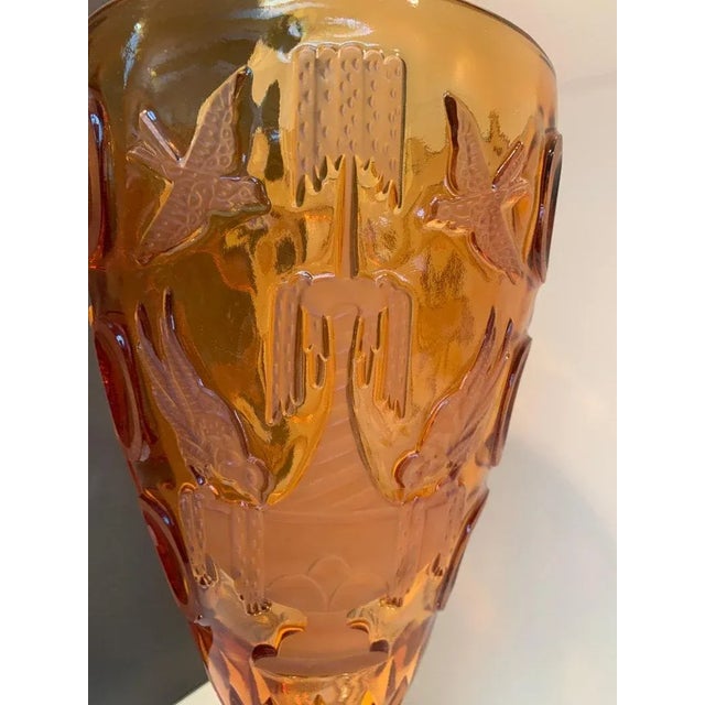 Contemporary Contemporary Italian Amber Cristal Handmade Cut Vase For Sale - Image 3 of 6