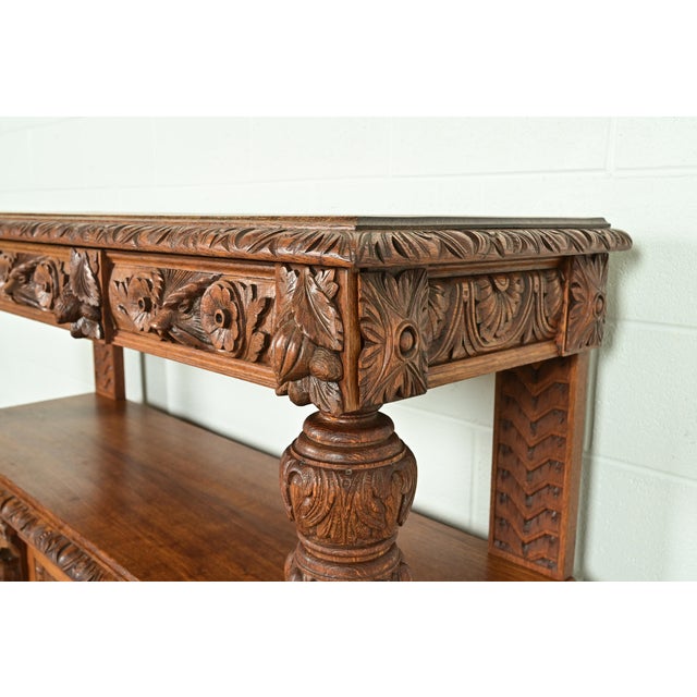 R. J. Horner Style Renaissance Revival Carved Oak Sideboard or Bar Cabinet, Circa 1890s For Sale - Image 11 of 17