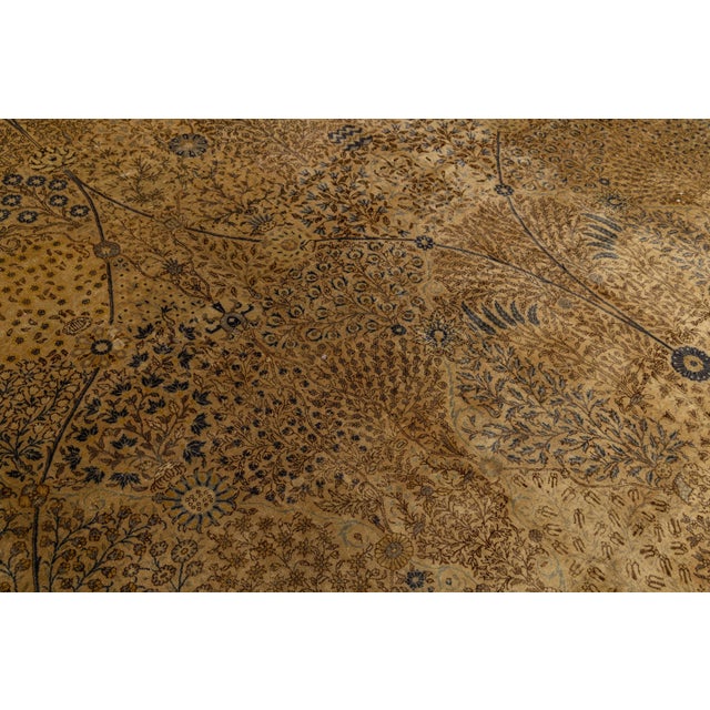 Textile 1920's Antique Tabriz Style Rug Golden Ochre & Indigo Tree of Life Design For Sale - Image 7 of 12