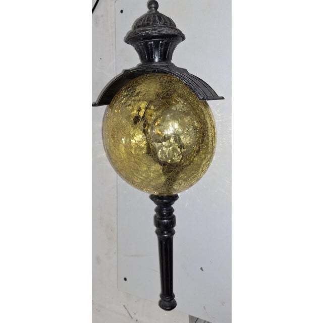 Vintage Rustic Wall Lamp with Black Patinated Metal Frame and Amber-Colored Glass Shade, 1970s For Sale - Image 4 of 9